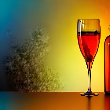 orange wine in tall wine glass on blue background 
