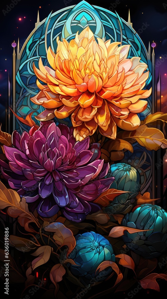 Poster background with colorful abstract flowers