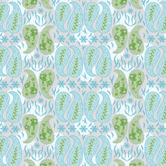 Naklejka premium Paisley design with checkers vector repeat pattern
