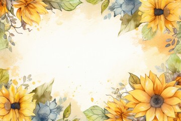 Watercolor sunflower frames on retro background