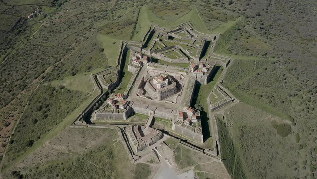 Drone footage flyover the Fortress of Nossa Senhora da Graca in Elvas, Portugal