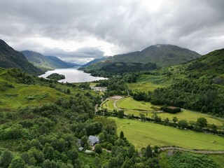 Fototapeta na wymiar Aerial view of the Glenfinnan Viaduct and Loch Shiel in the Highlands of Scotland