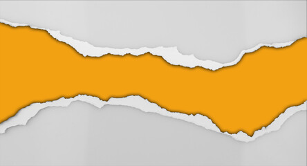 Hole ripped in grey paper on orange background