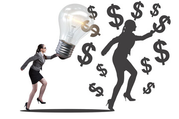Businesswoman in money making idea concept