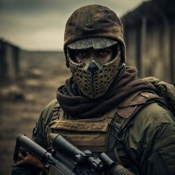 Soldier mask, with gun