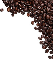a top corner frame made of isolated roasted coffee beans
