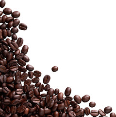 a bottom corner frame made of isolated roasted coffee beans