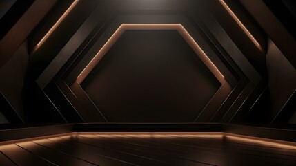 Futuristic Studio Background in dark brown Colors. Elegant Room for Product Presentation
