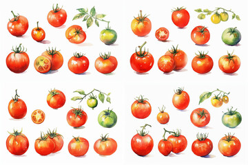 Watercolour Hand Painted Tomato Cherry Bunch Vegetable Clipart