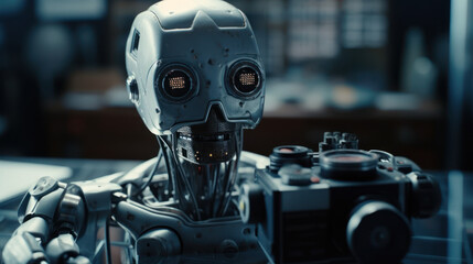 Fototapeta premium 3D rendering artificial intelligence AI research of robot and cyborg development for future of people living. Digital data mining and machine learning technology design for computer brain.