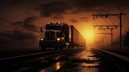 Outline of a vehicle at a train intersection. silhouette concept