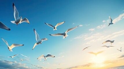 Obraz premium Seagull birds blue sky. silhouette concept
