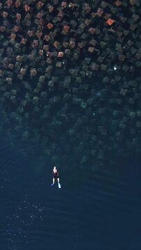 A lucky snorkeler encounters hundreds of Mobula Rays in the Sea Of Cortez.