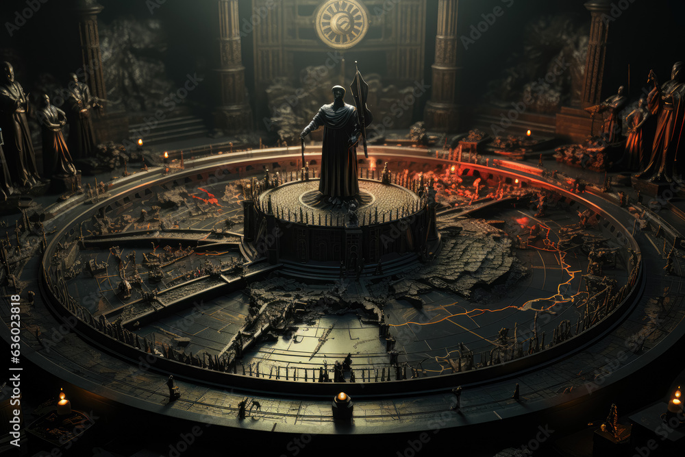 Poster depicting the concept of control and dictatorship, this image symbolizes the dynamics of management 