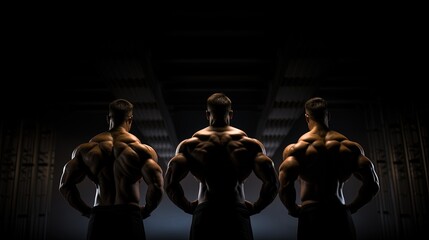 Artistic fitness on a black background showcasing a six pack and strong back muscles. silhouette...
