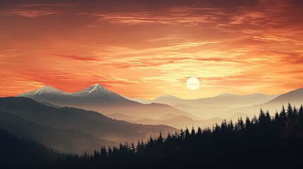 Fototapeta na wymiar Gorgeous sunset over Carpathian mountains. silhouette concept