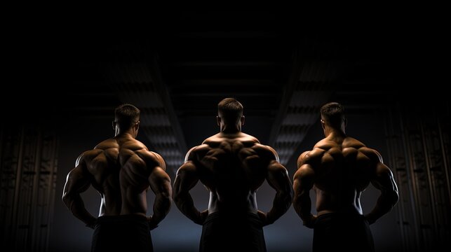 Artistic fitness on a black background showcasing a six pack and strong back muscles. silhouette concept