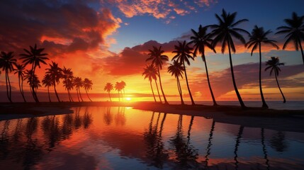 Fototapeta na wymiar Gorgeous sundown featuring palm trees silhouette