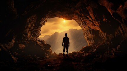 Fototapeta premium cave explorer s shadow. silhouette concept