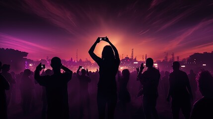 Audience using smartphones to capture photos at a live concert. silhouette concept