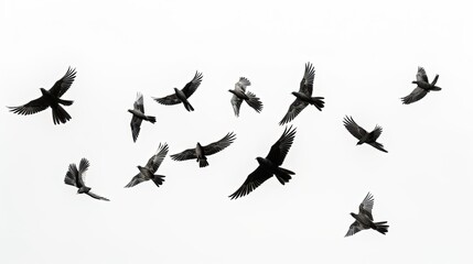 Group of white birds on a backdrop. silhouette concept