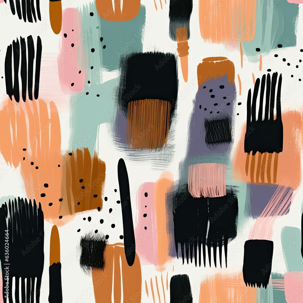Poster seamless pattern with abstract textured simple figures and strokes of paint on white background. mod