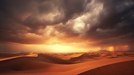 Obraz na płótnie Canvas Stunning stormy clouds above Sahara s beautiful sand dunes in Morocco. silhouette concept