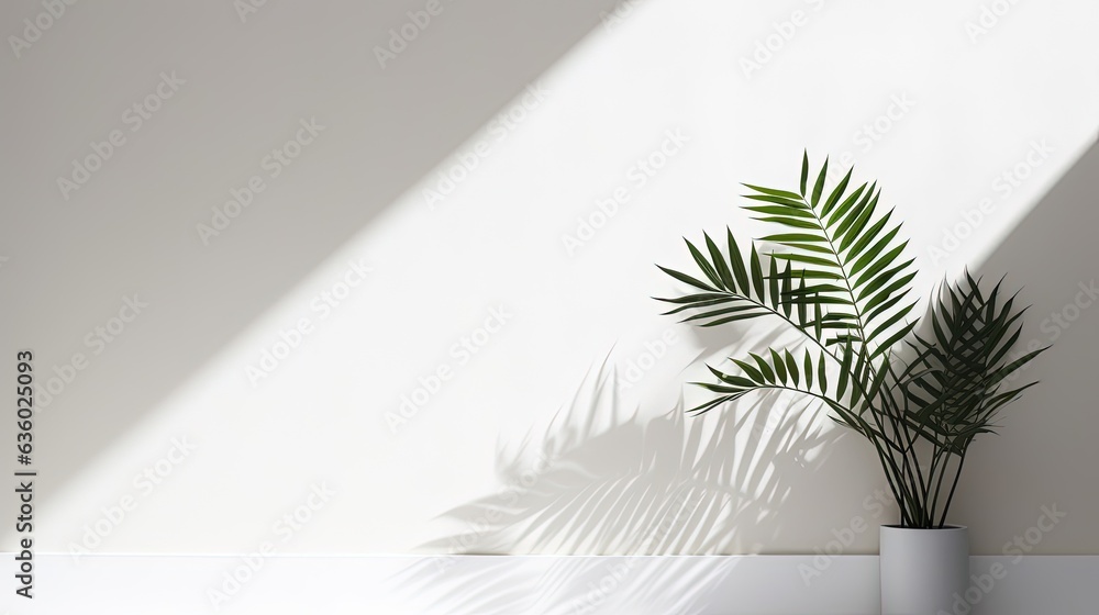 Aufkleber Simple white wall with blurred foliage shadow on light background Perfect backdrop for a presentation on a sleek floor. silhouette concept