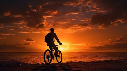 Fototapeta na wymiar person on a bicycle in the sunset. silhouette concept