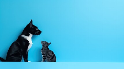 Cat and dog paper cutouts on blue background suitable for veterinary or animal care. silhouette concept