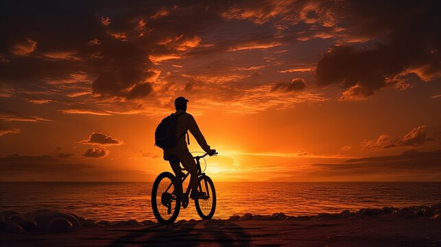 person on a bicycle in the sunset. silhouette concept
