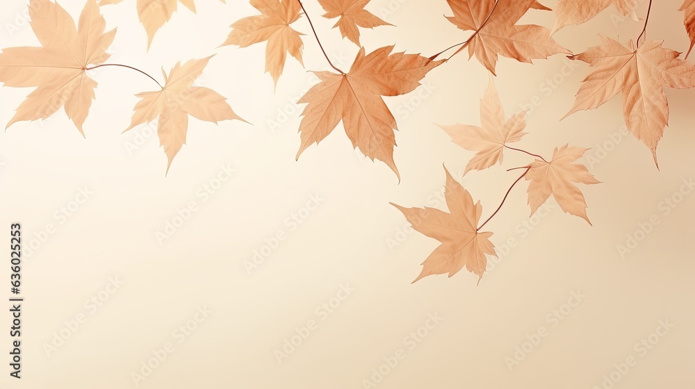 Poster Minimalistic autumn background with maple leaf shadows on beige. silhouette concept