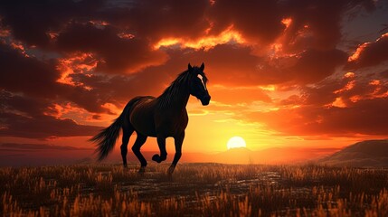 Sunset horse silhouette