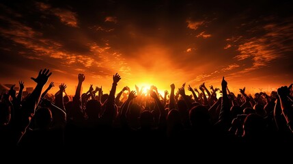 Fototapeta na wymiar Happy people raising hands at a rock concert silhouetted