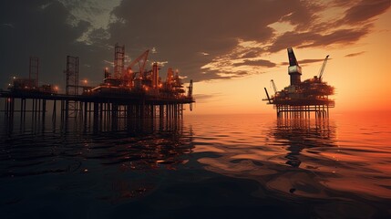Fototapeta na wymiar Oil production platform in the Gulf of Mexico shown in silhouette