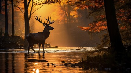 Pennsylvania autumn elk. silhouette concept