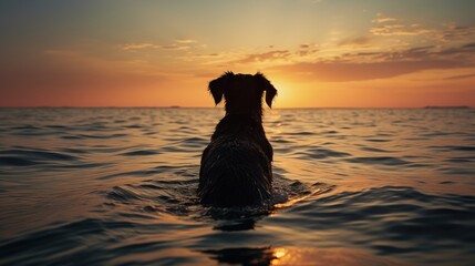 Dog shaped shadow in the ocean. silhouette concept
