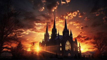 Fototapeta na wymiar Church silhouette at sunset