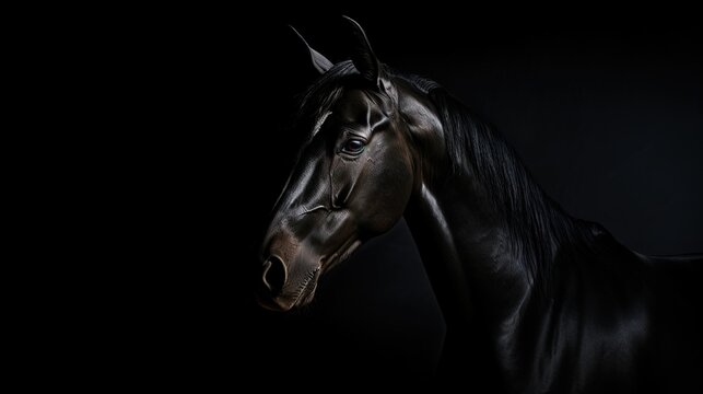 Budenny horse s shadow on black background. silhouette concept