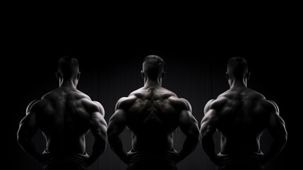 Artistic fitness on a black background showcasing a six pack and strong back muscles. silhouette concept - obrazy, fototapety, plakaty