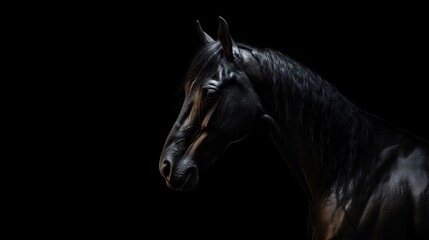 Budenny horse s shadow on black background. silhouette concept