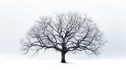 Fototapeta na wymiar Winter tree without leaves on white background. silhouette concept