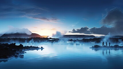 The Blue Lagoon is a highly popular geothermal spa in Iceland. silhouette concept - obrazy, fototapety, plakaty