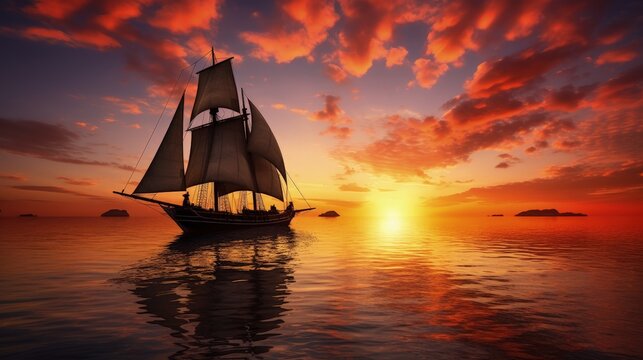 Sail boat silhouette photo at sunset