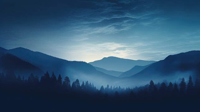 Blue sky and nature abstract light on a mountain forest hill. silhouette concept