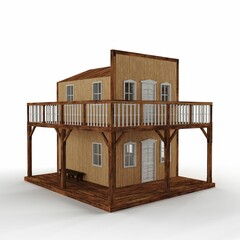 3D rendering of a miniature house model isolated on a white background