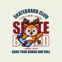 Deer to skate cartoon character tshirt design