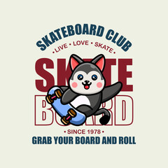 Husky to skate cartoon character tshirt design