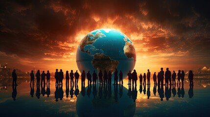 3D model of the Earth with human silhouettes