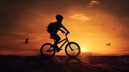 Obraz premium Boy on bike for fitness silhouette